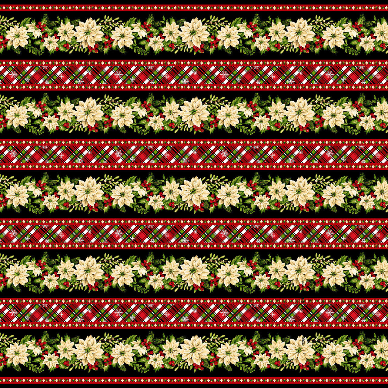 Peace On Earth - Poinsettia/Black Border Print 3268-99 by Henry Glass & Co.