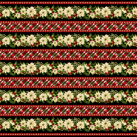 Peace On Earth - Poinsettia/Black Border Print 3268-99 by Henry Glass & Co.