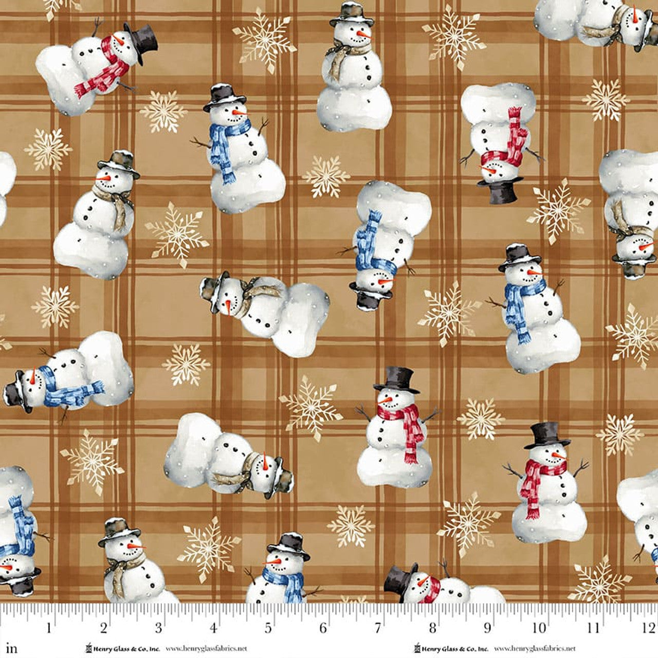 Hollyville Manor - Caramel Snowmen 3513-33 by Henry Glass & Co.