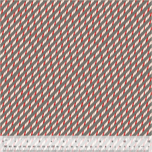 A Very Terri Christmas - Gray Candy Cane Stripe - 54106-11 by Windham Fabrics