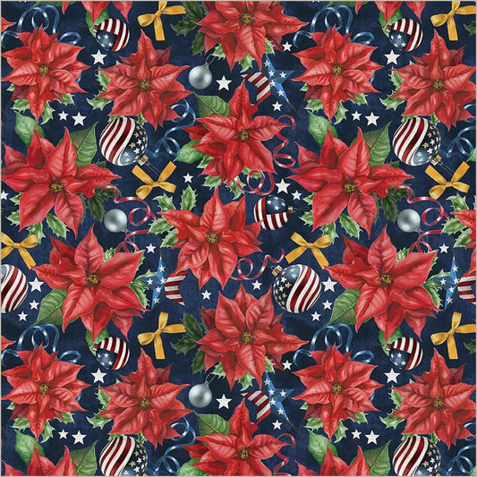 All-American Christmas - Patriotic Poinsettia Blue 55275-4 by Windham Fabrics