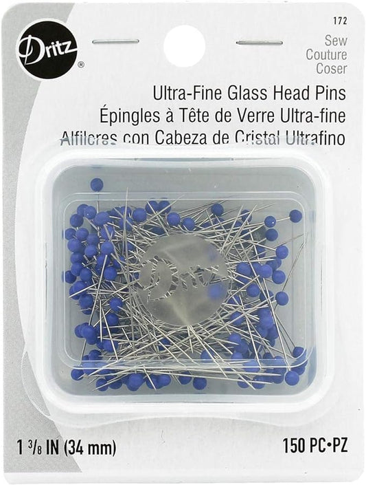 Dritz - Ultra-Fine Glass Head Pins 1.375" Long - Pkg of 150