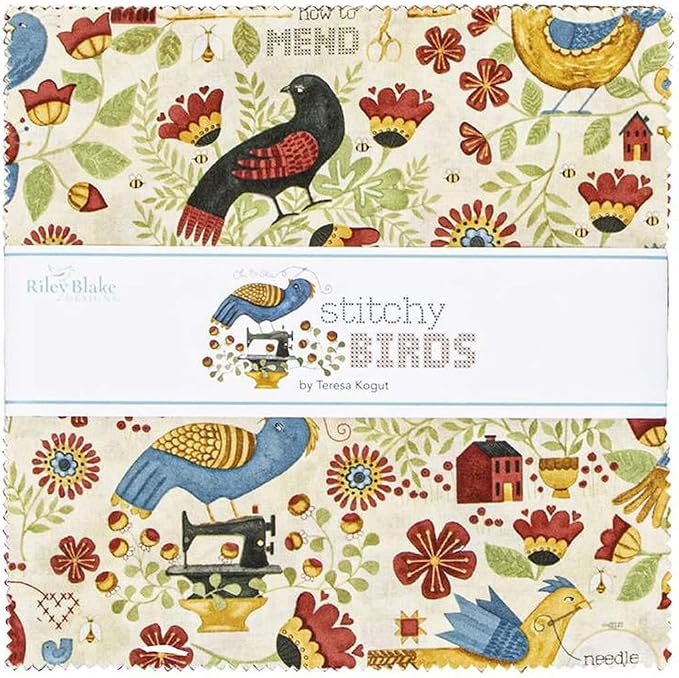 Stitchy Birds 10" Stackers Pkg of 42 by Teresa Kogut for Riley Blake