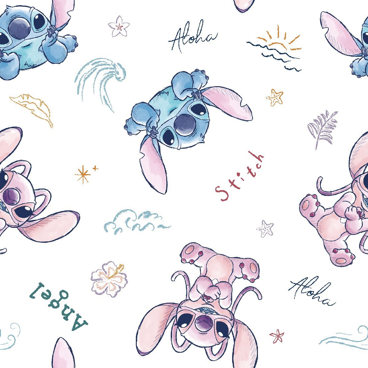 Lilo & Stitch - Stitch and Angel Sketch on White - Disney Licensed Character 79738 for Springs Creative
