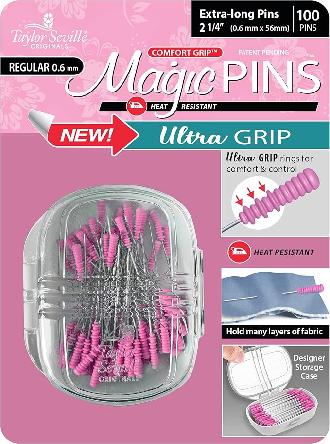 Magic Pins - Comfort Grip Pins - 2  1/4" Regular 0.6 Pkg of 100 in a Storage Case