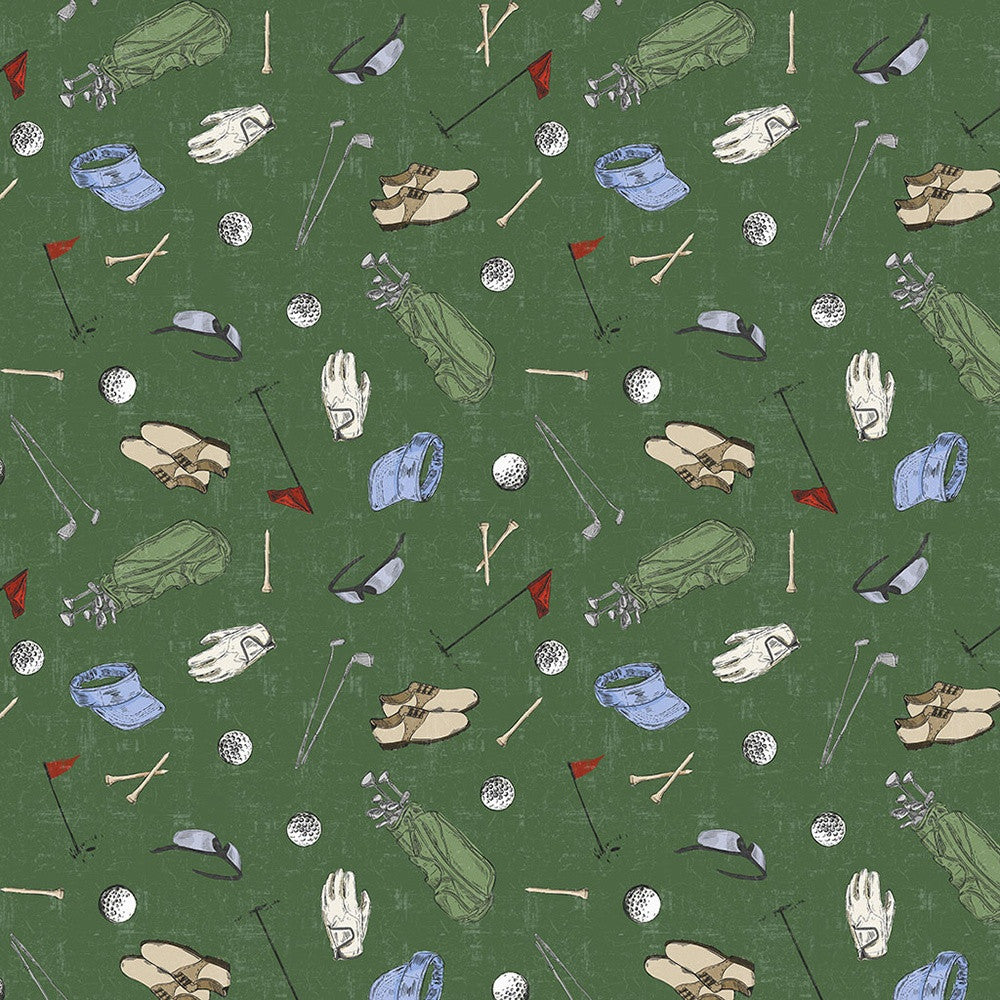 Tee Time - Golf Gear Forest Y4782-113 by Clothworks