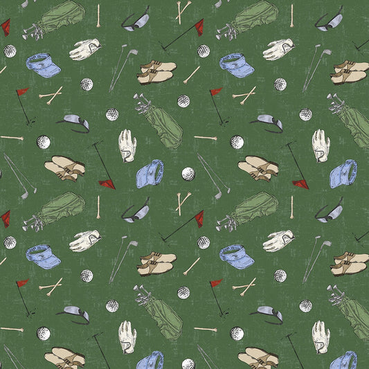 Tee Time - Golf Gear Forest Y4782-113 by Clothworks