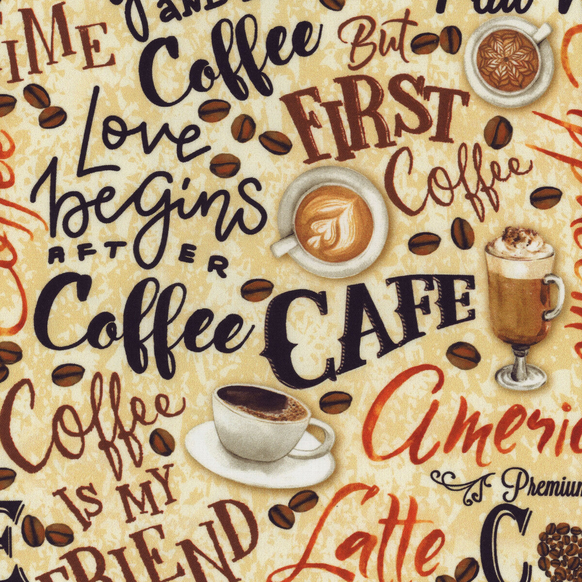 Fresh Brewed Words Cream-For the Love of Coffee by Benartex