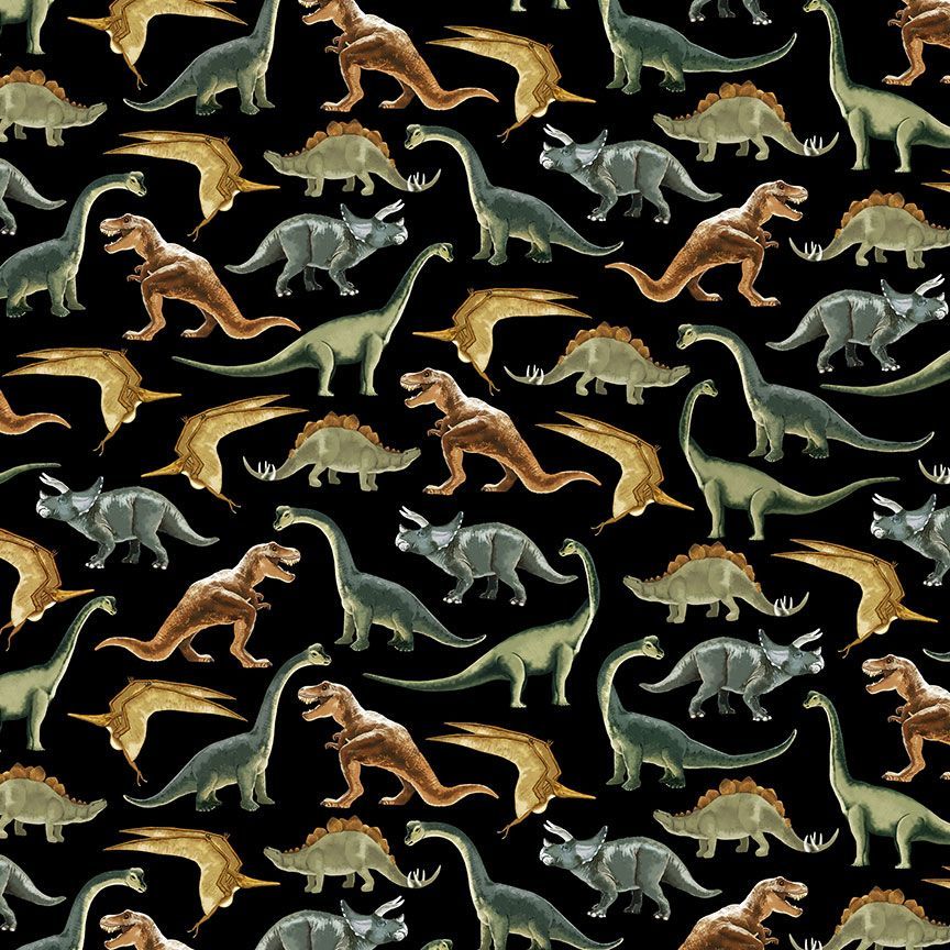 Pre-Historic - Dino on Black CD3943 by Timeless Treasures