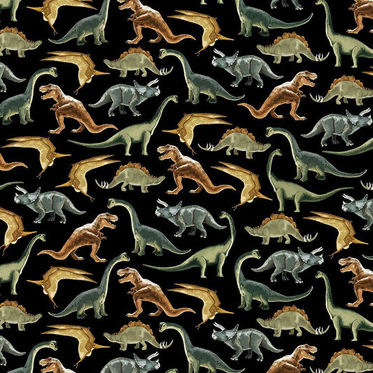 Pre-Historic - Dino on Black CD3943 by Timeless Treasures