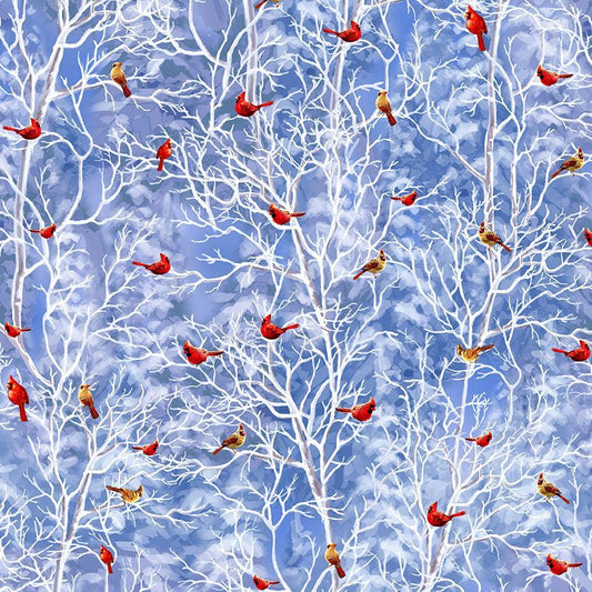 Winter - Cardinal on Snowy Tree CD3373 by Timeless Treasures