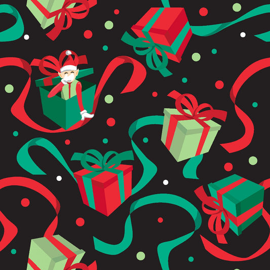 Naughty Elves in a Box - Black by Laura Berringer for Marcus Fabrics