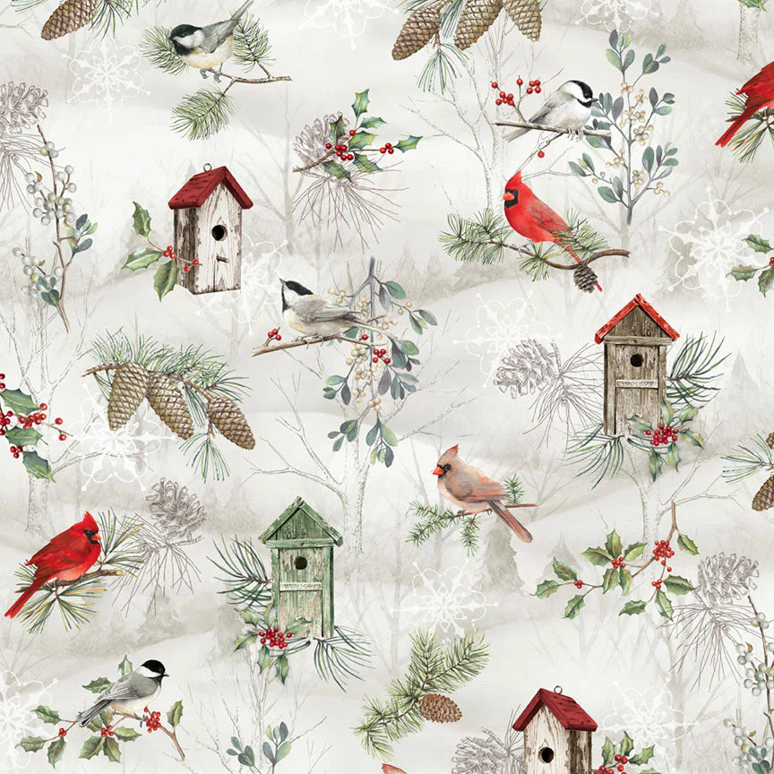 Winter Song Layered Scenic with Birdhouses 06230 by P & B Textiles