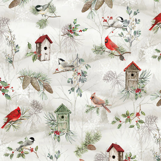Winter Song - Layered Scenic with Birdhouses 06230 by P & B Textiles