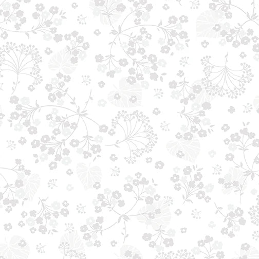 108" Harmony Floral White / Gray by Benartex 13509W-08