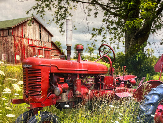 Red Tractor and Barn Panel by David Textiles - 073