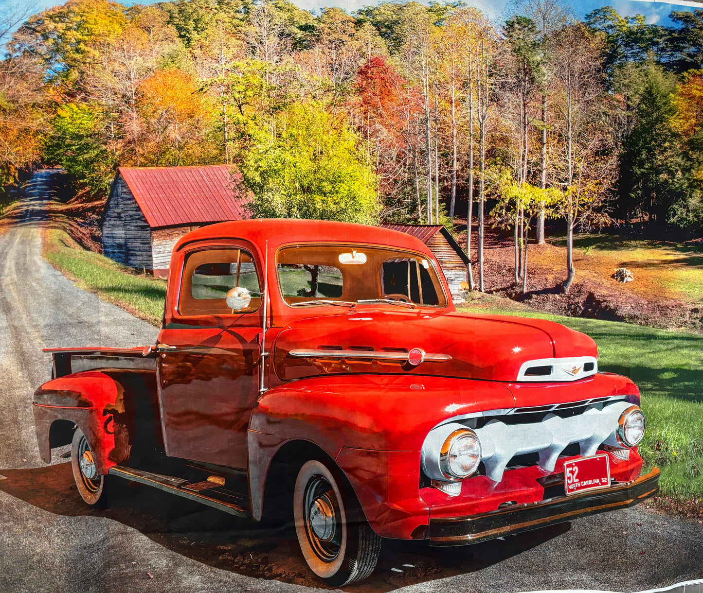 Red Truck on Road Fabric Panel - 064