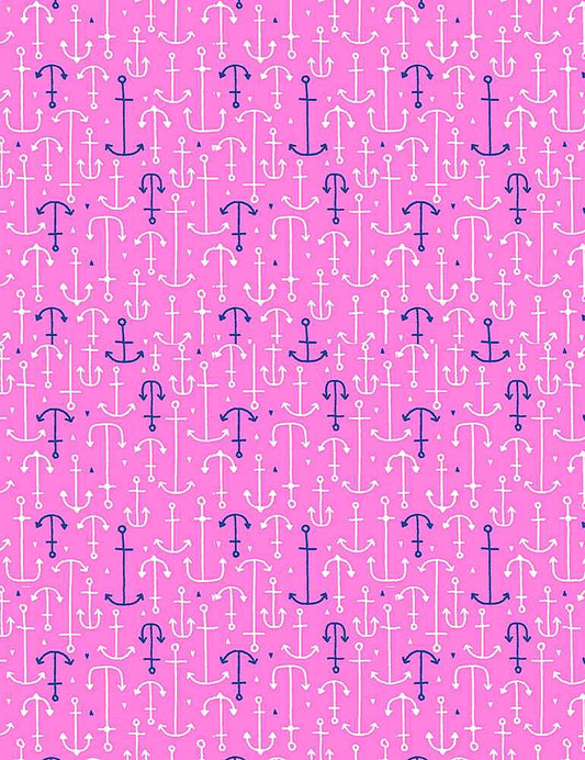 Kidz-C1080 Pink with Navy/White Anchors by Timeless Treasures