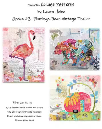 Laura Heine - Teeny Tiny Collage Patterns Group #3 Flamingo-Bear-Vintage Trailor