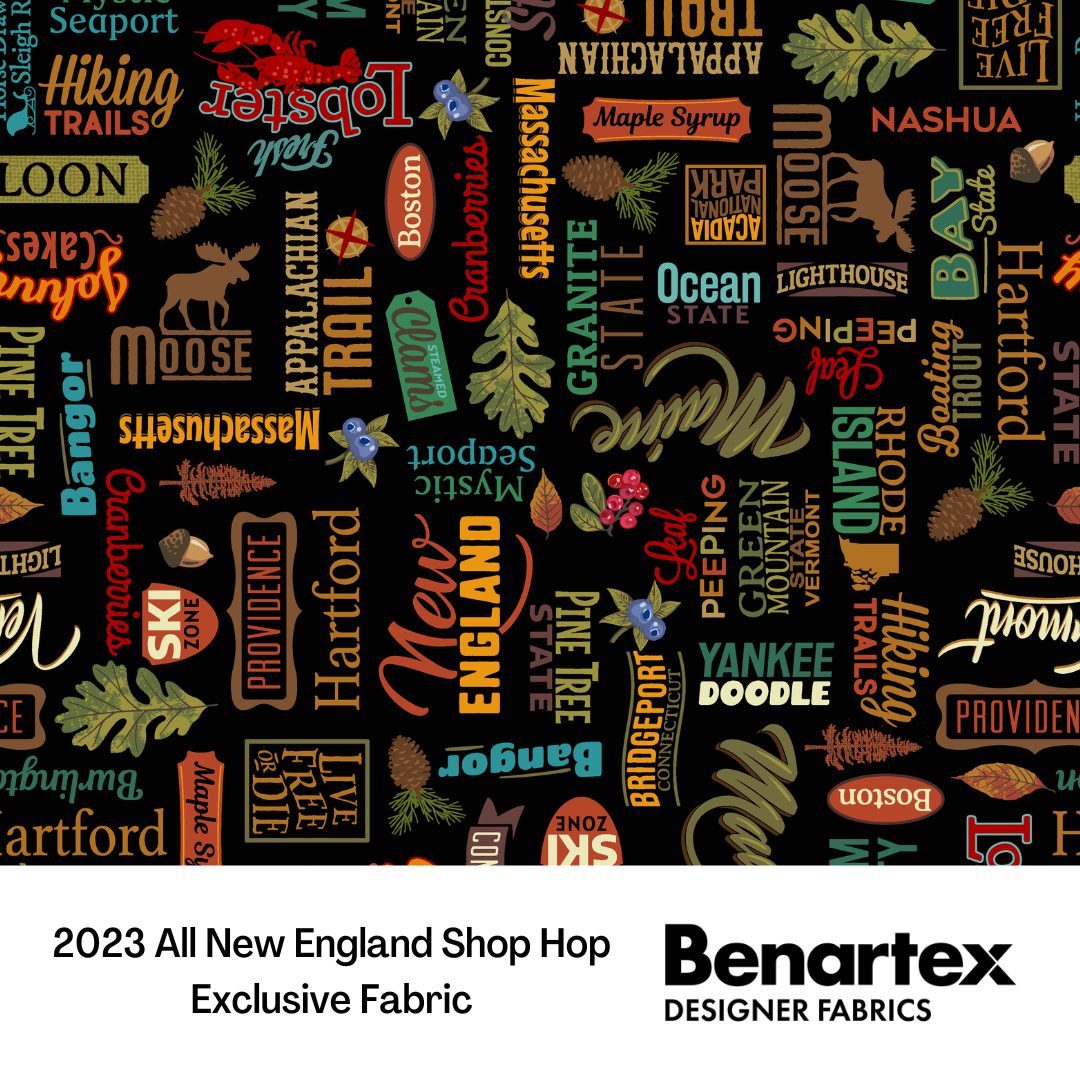 New England Words - Black - All New England Shop Hop 2023 by Benartex