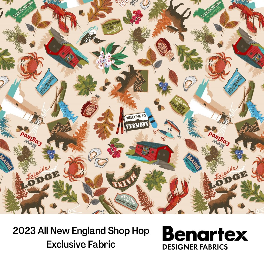 I Love New England - Neutral Toss - All New England Shop Hop 2023 by Benartex