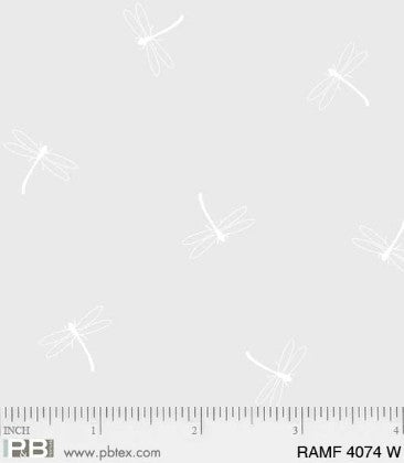 Ramblings Fun - Dragonflies White on White RAMF4074-W by P & B Textiles
