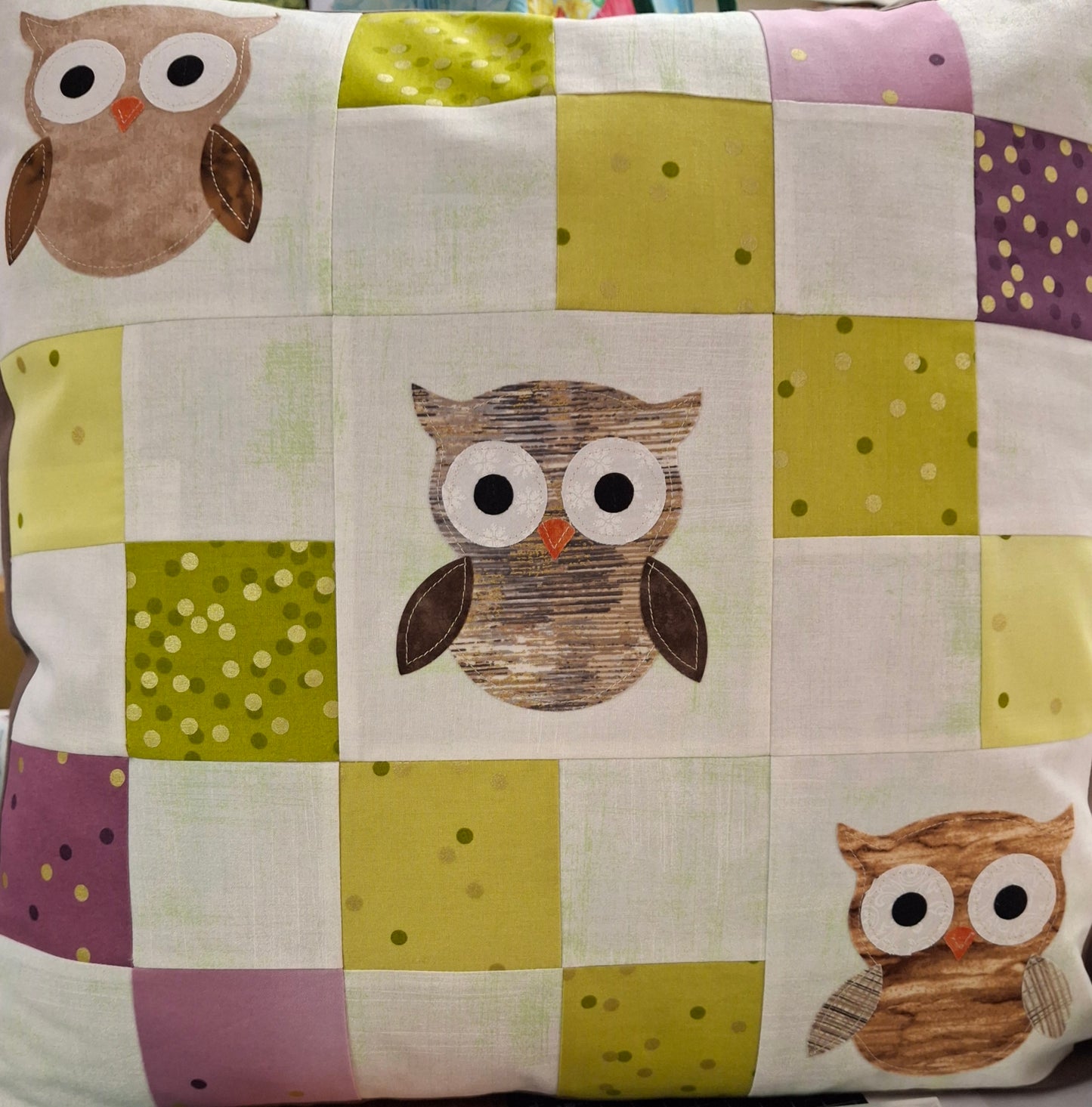 Owls Pillow Kit - Includes the Pattern, Fabric and 3 Owl Appliques