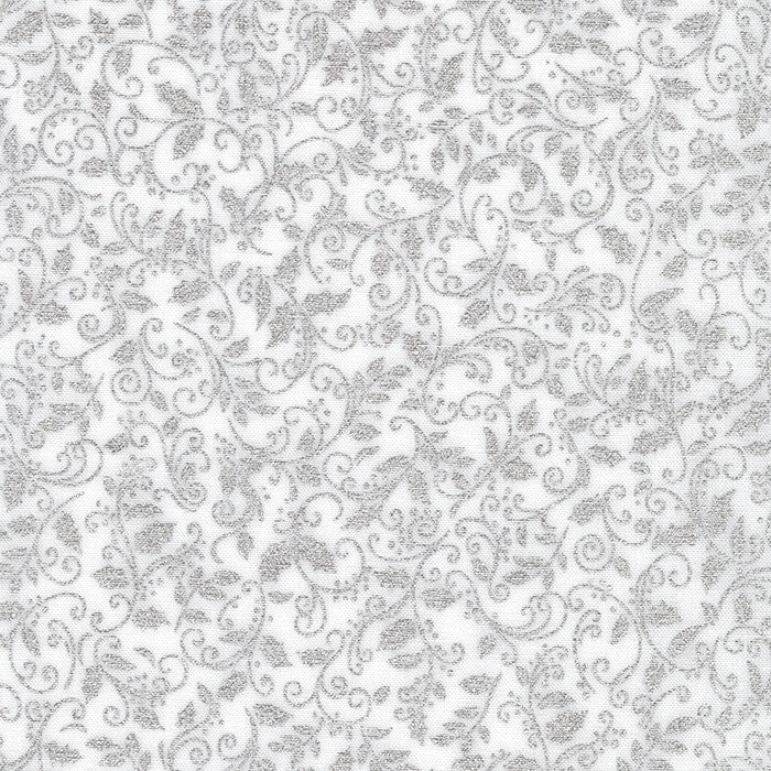 Holiday Charms - Holly Metallic Silver 20969-186 White by Robert Kaufman