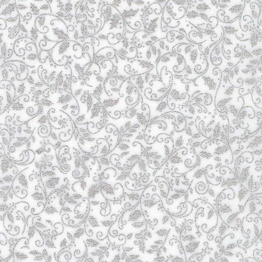 Holiday Charms - Holly Metallic Silver 20969-186 White by Robert Kaufman