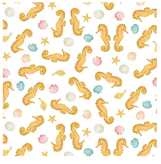 Santa's Vacation - Seahorses & Seashells White by Benartex