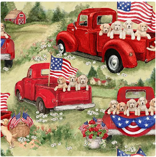 Patriotic Puppies in Red Truck by Springs Creative