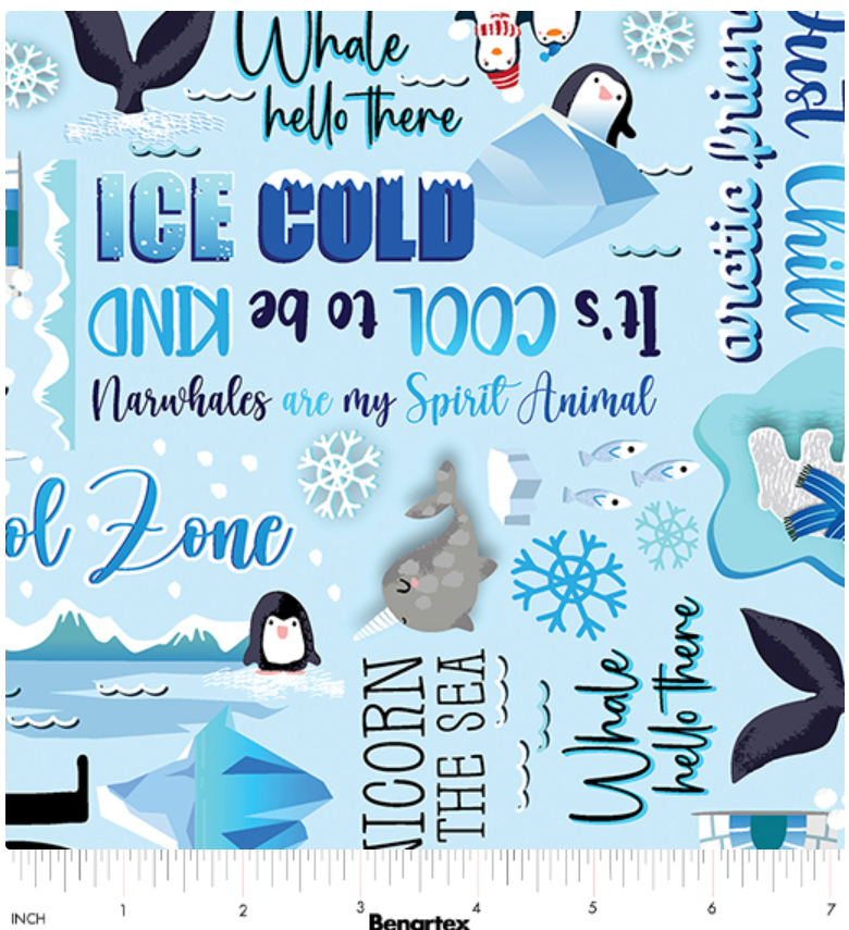 Arctic Friends - Cool Words Light Blue by Benartex