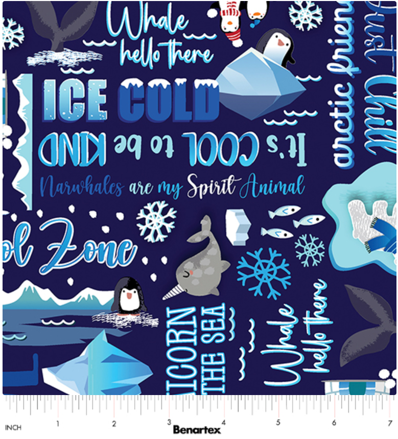 Arctic Friends - Cool Words Navy by Benartex