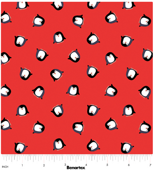 Arctic Friends - Playful Penguins Red by Benartex