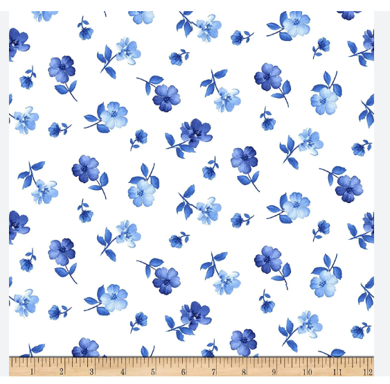 Fleur Collection - Small Blue Flowers on White by Timeless Treasures