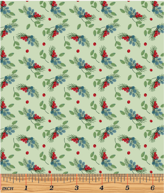 All New England Shop Hop 2024 - Little Berries Light Sage by Benartex