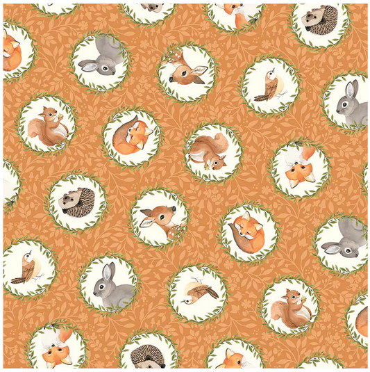 Woodland Babes - Tossed Circles Rust Multi for Northcott