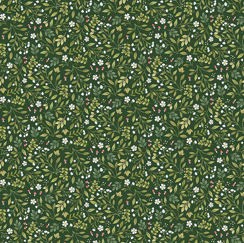 Woodland Babes - Mini Flower Toss Dark Green Multi for Northcott