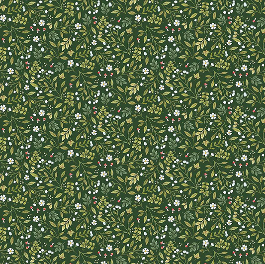 Woodland Babes - Mini Flower Toss Dark Green Multi for Northcott