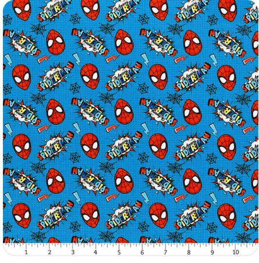 Marvel Comics Kawaii Blue Spider-Man Head Toss Yardage by Camelot Fabrics