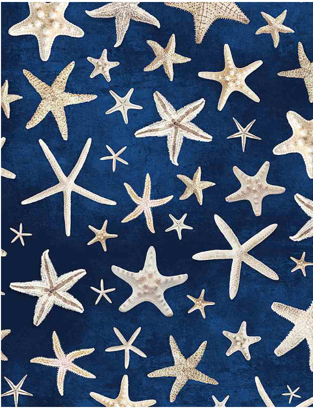 Beach Starfish - C1238  NAVY by Timeless Treasures