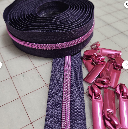 Tula Pink Zippers by the Yard by Sallie Tomato - Moonflower Tape + Pink Coil and 9 Pink Pulls