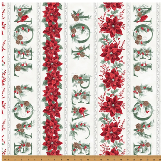 Christmas Splendor - Winter Cherry Peace/Silver by Hoffman Fabrics