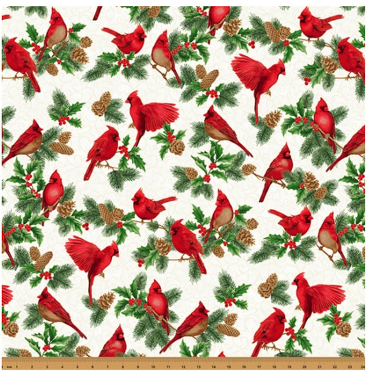 Christmas Splendor - Cardinals/Silver by Hoffman Fabrics