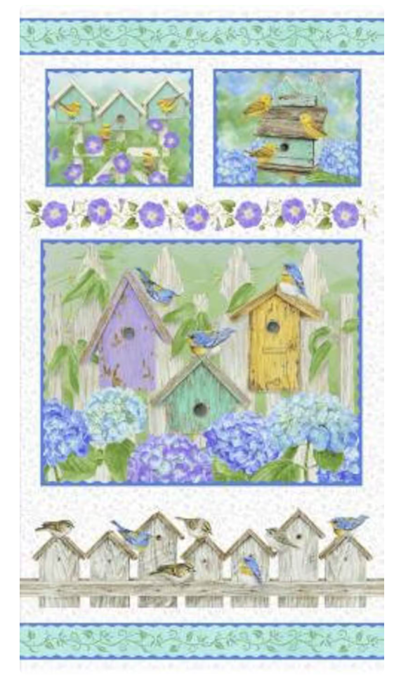 Hydrangea Bird Song Panel by Jane Shasky for Henry Glass - 086