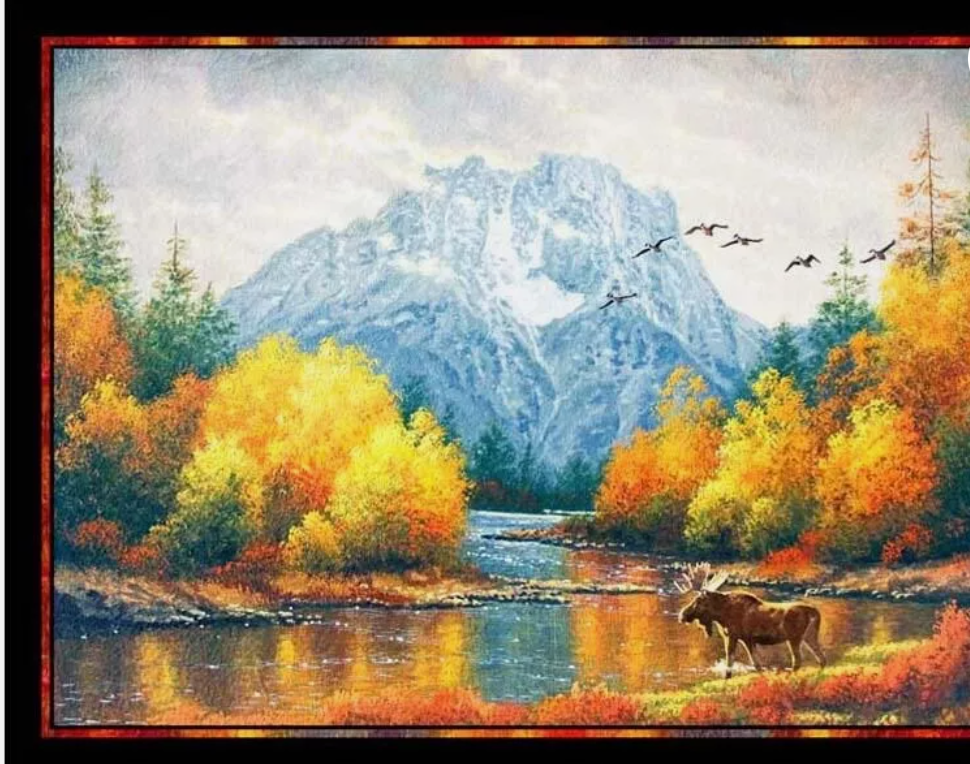 Autumn Tranquility Moose at Mountain River Panel - 057