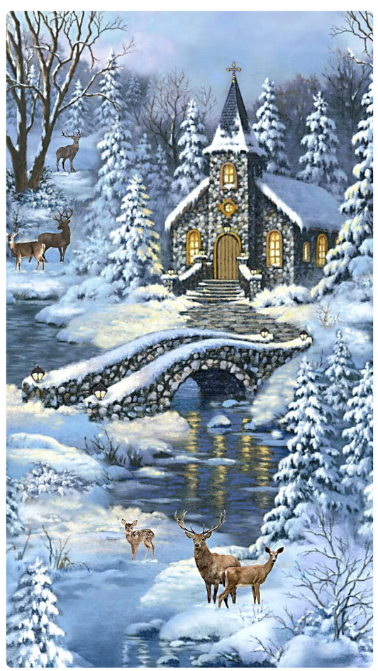 Winter Peace/Church in the Forest Panel by Timeless Treasures - 010