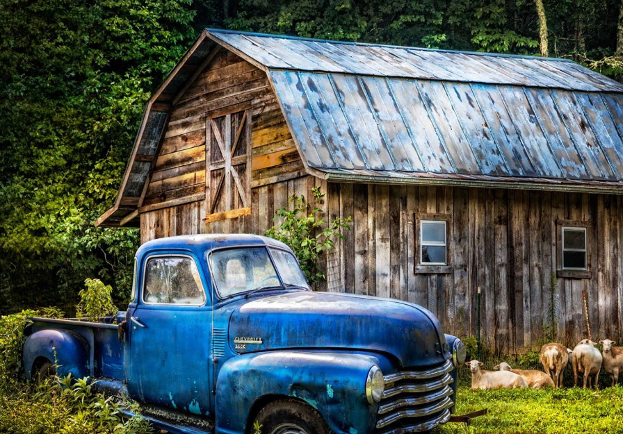 Blue Truck and Barn by Four Seasons for David Textiles - 072