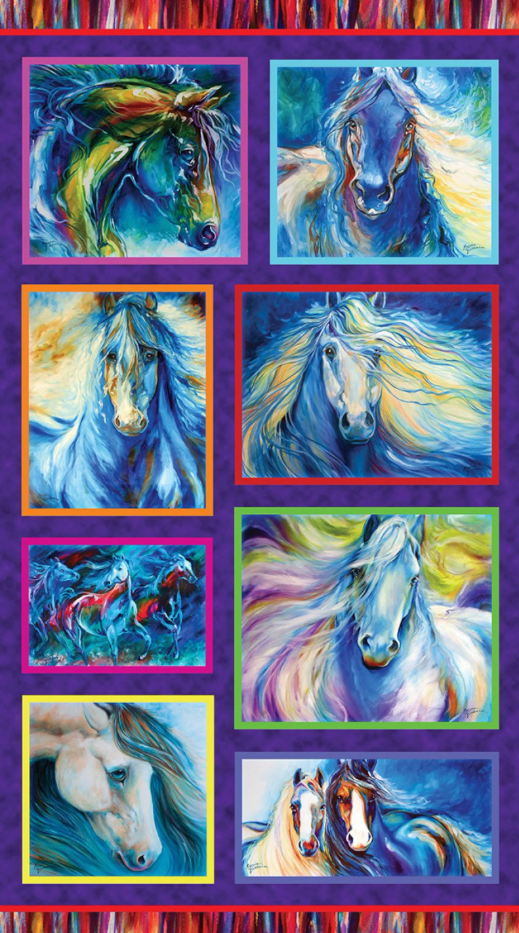 Painted Horses Panel by Marcia Baldwin for Benartex - 084