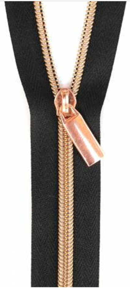 Sallie Tomato - 3 Yard Zipper - Black Tape with Rose Gold Coil #3